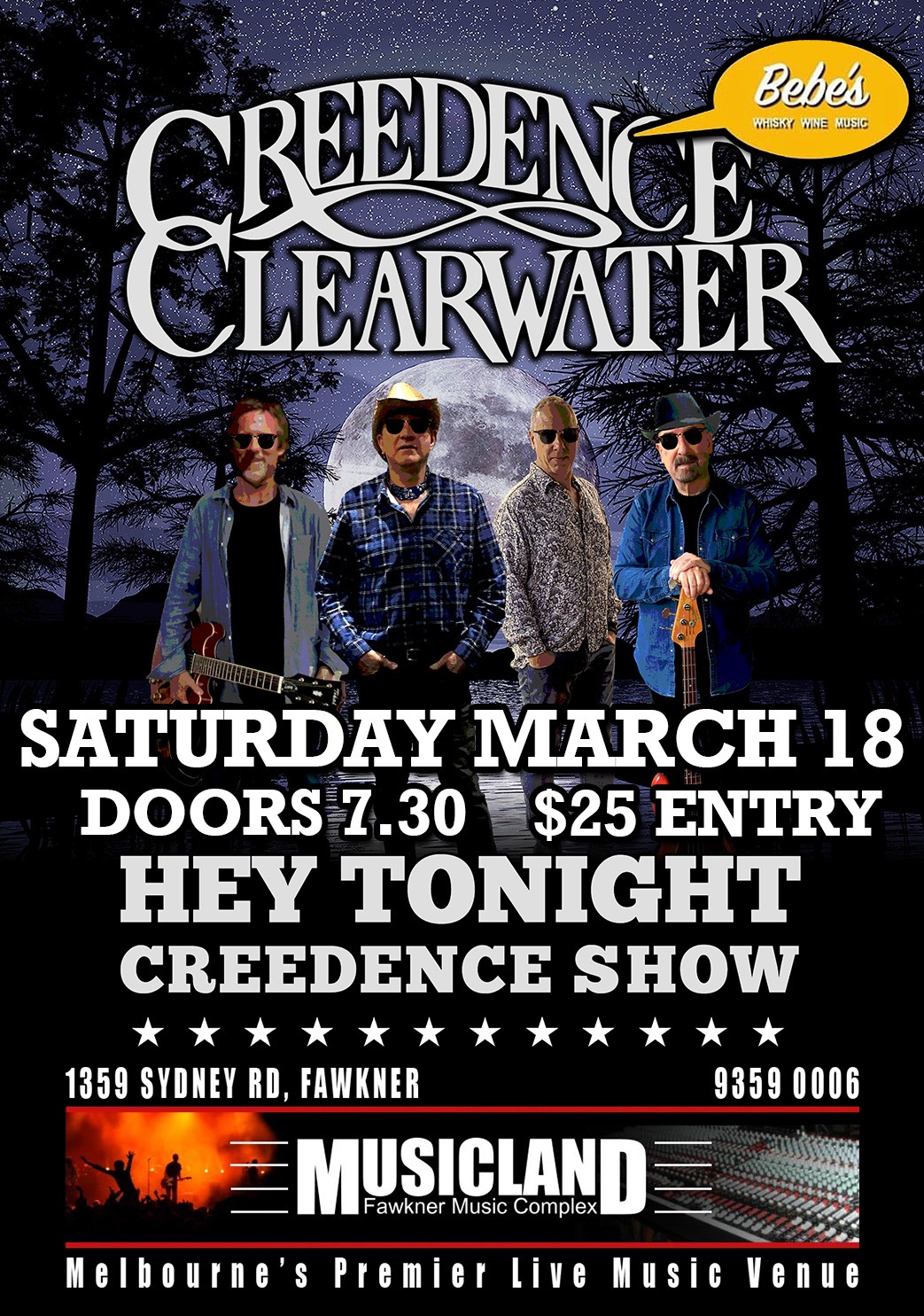 Hey Tonight Creedence Clearwater Tickets, Musicland Fawkner Complex