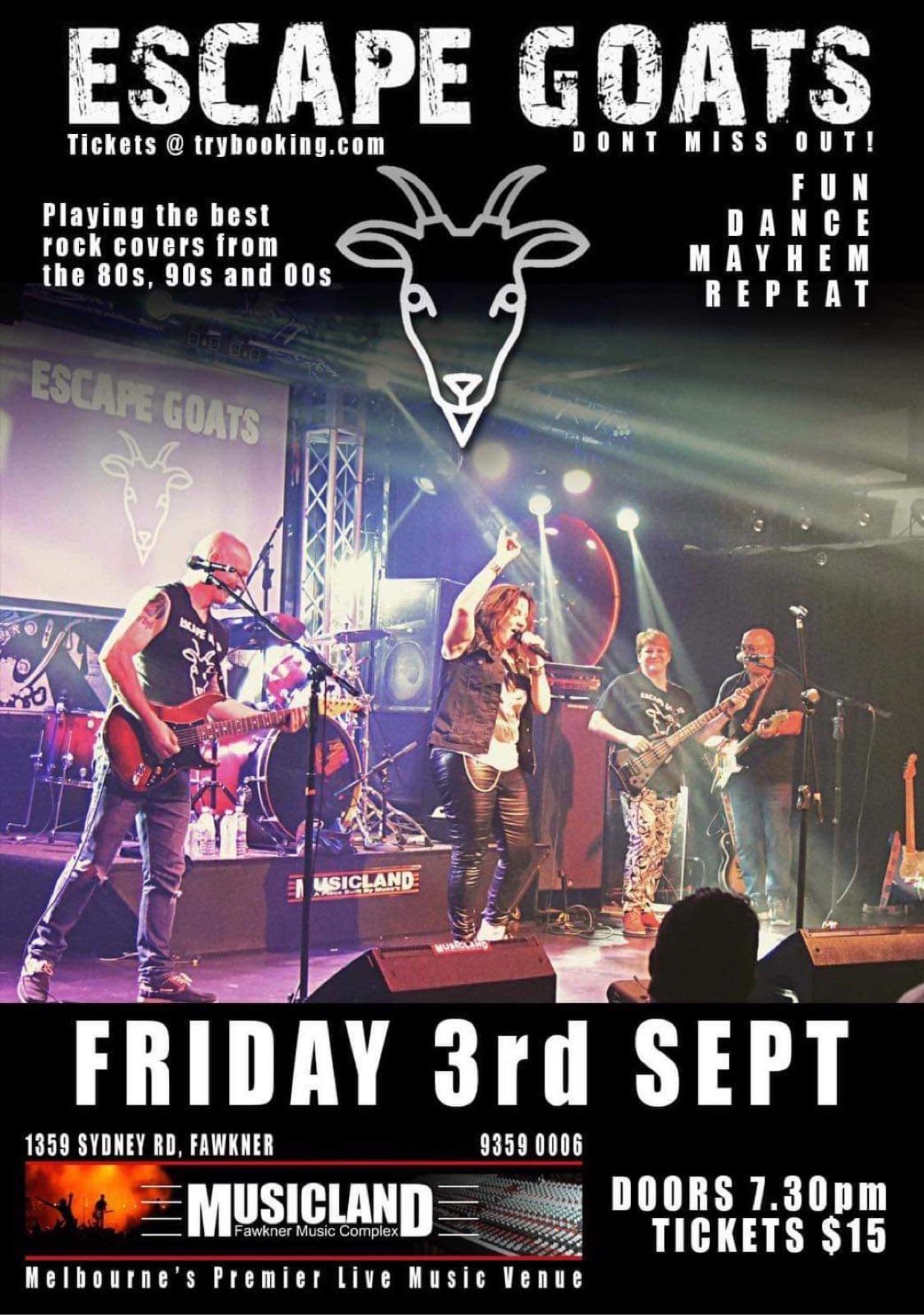 Escape Goats Tickets Musicland Fawkner Complex Fawkner Trybooking