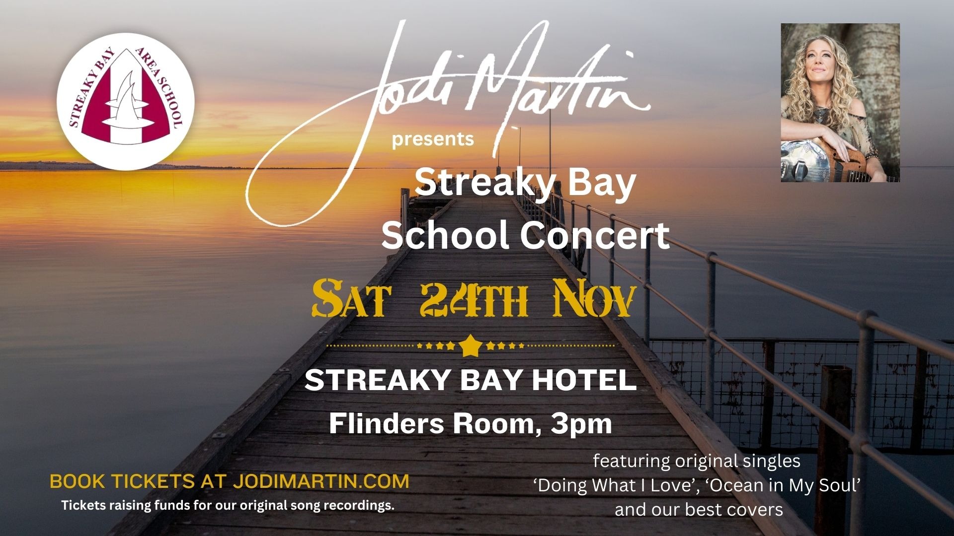 Jodi Martin Presents Streaky Bay School Concert 2024 Tickets, Streaky Bay Hotel, Flinders Room