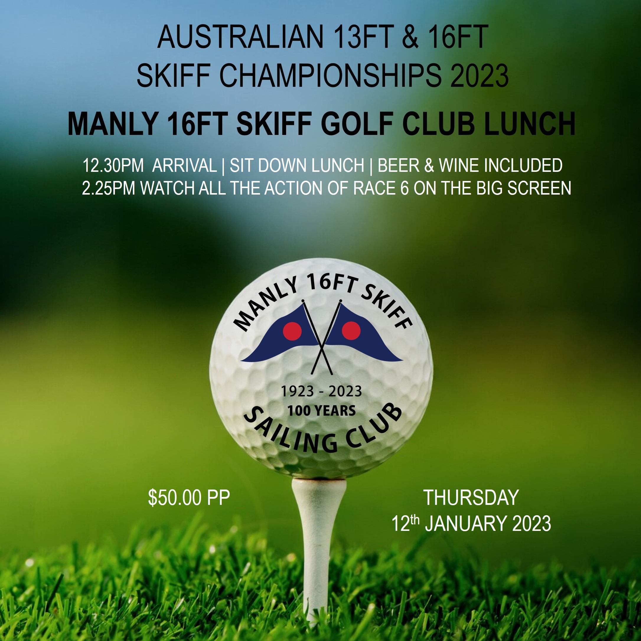 Golf Club Lunch Manly 16ft Skiff Sailing Club Tickets, Manly 16ft