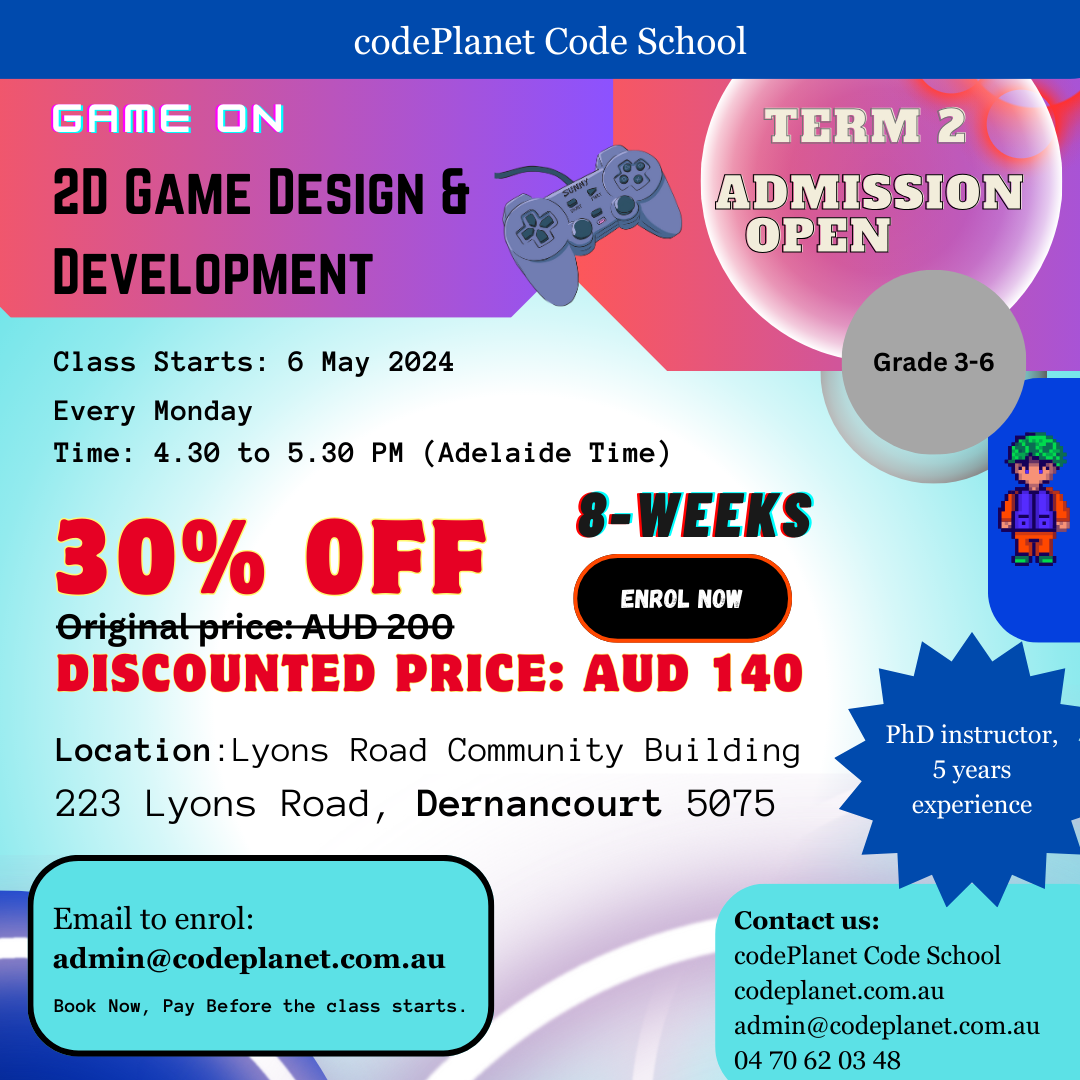 2D Game Design & Development @Dernancourt Tickets, Lyons Road Community  Building, Dernancourt | TryBooking Australia