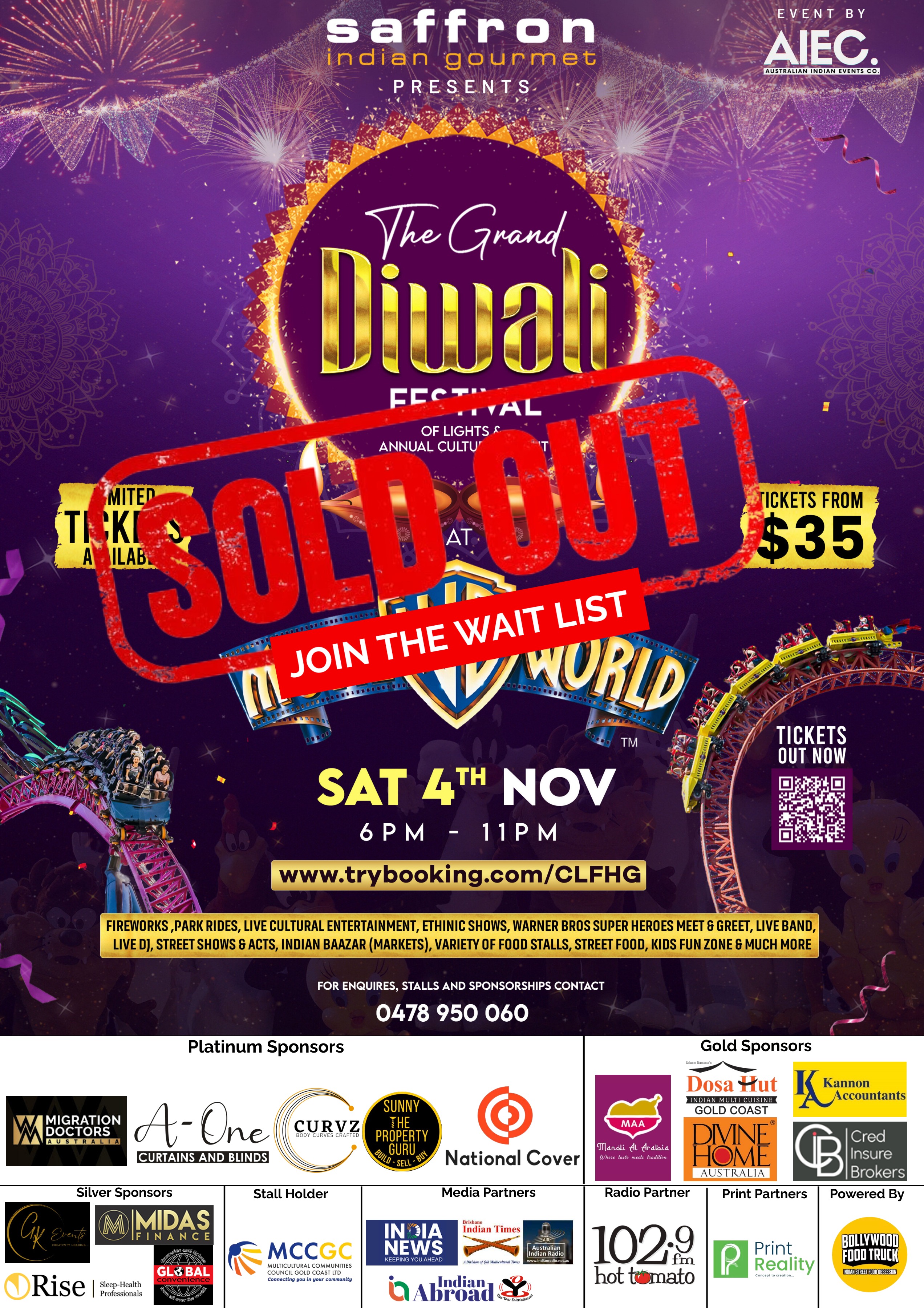 SOLD OUT] THE GRAND DIWALI AT MOVIE WORLD 2023 Tickets, Warner