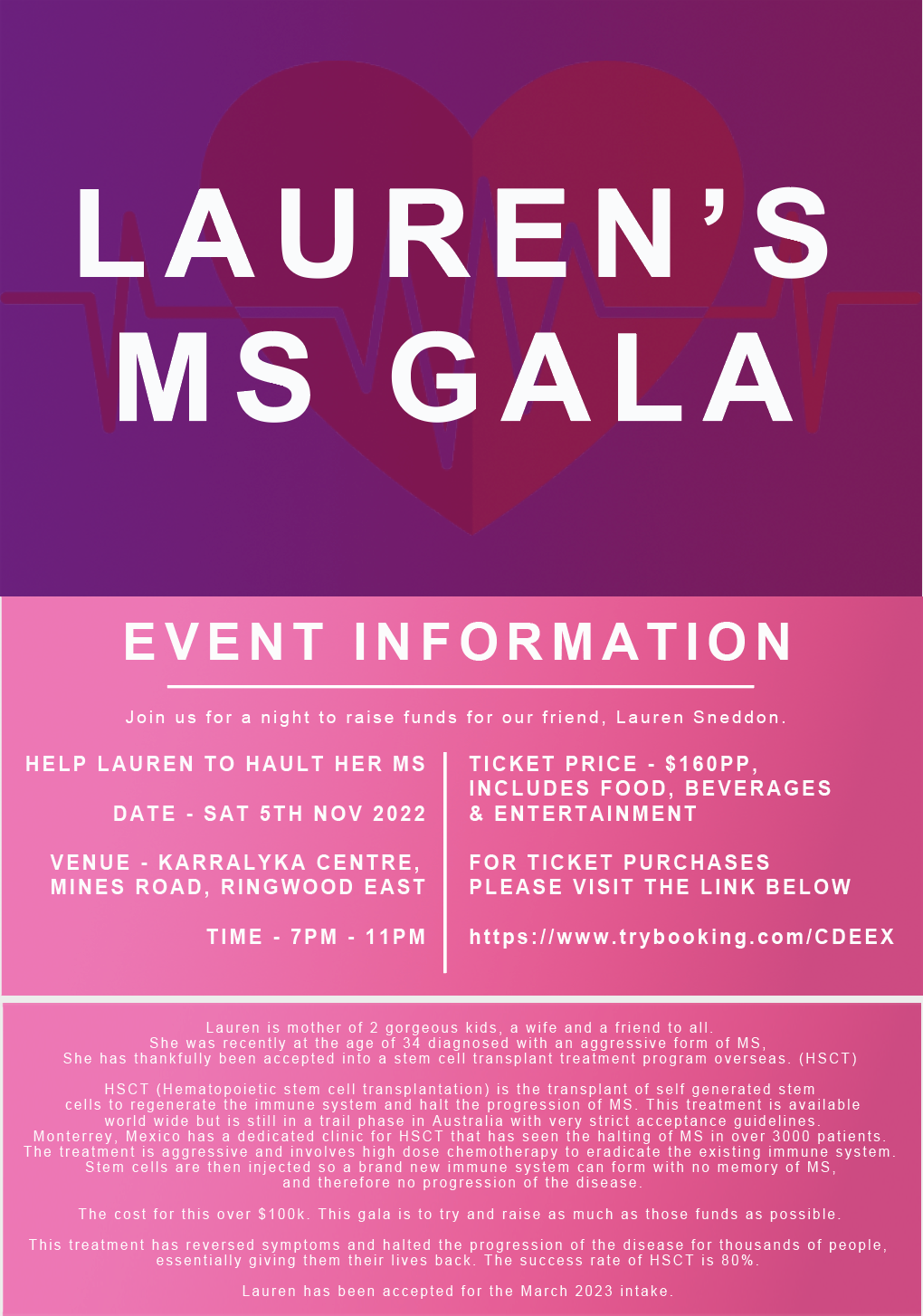 Lauren's MS Gala Tickets, Karralyka Centre, Ringwood East TryBooking