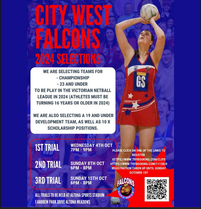 City West Falcons 2024 Victorian Netball League trials Tickets, Altona