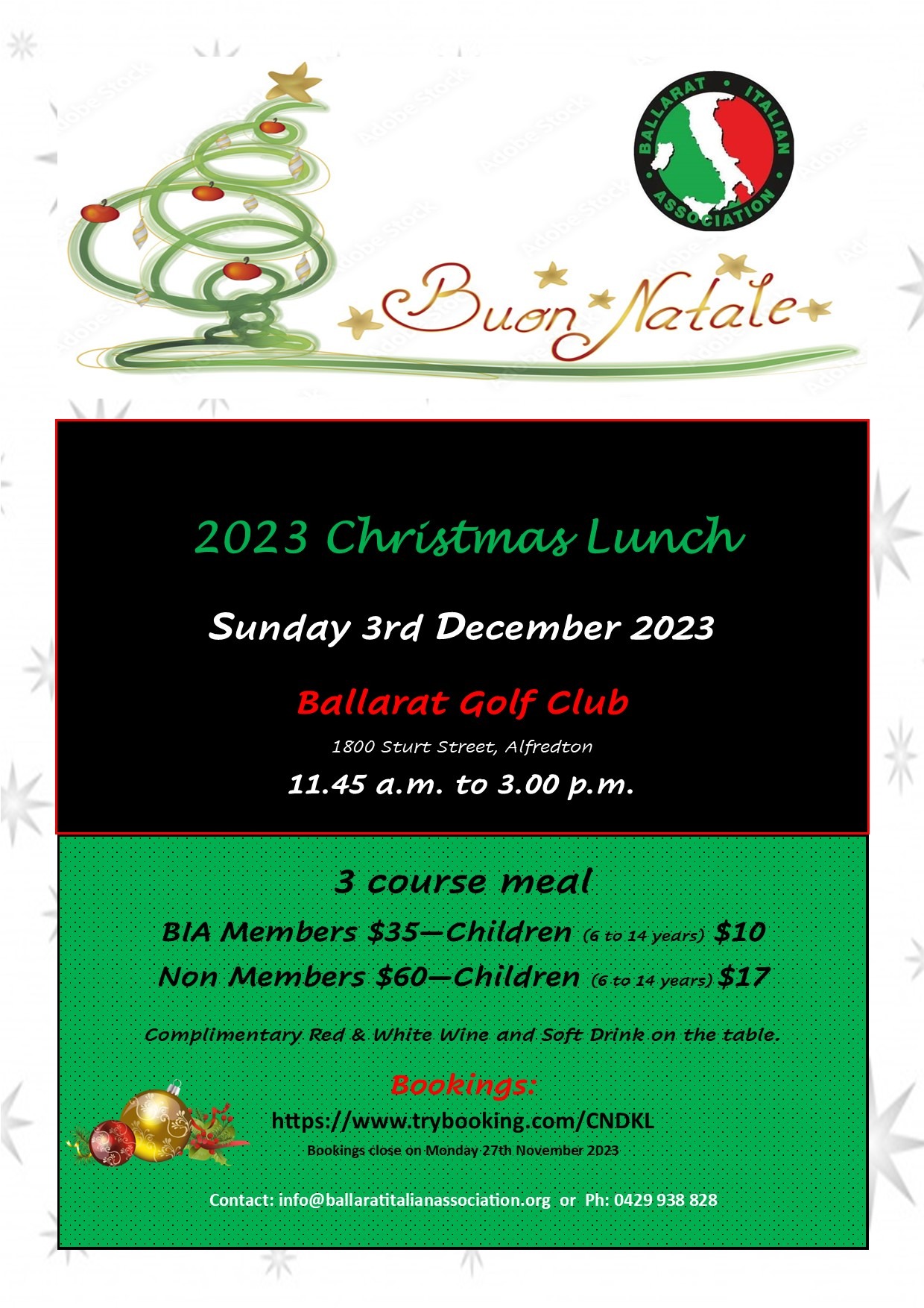 BALLARAT ITALIAN ASSOCIATION CHRISTMAS LUNCH 2023 Tickets, Ballarat