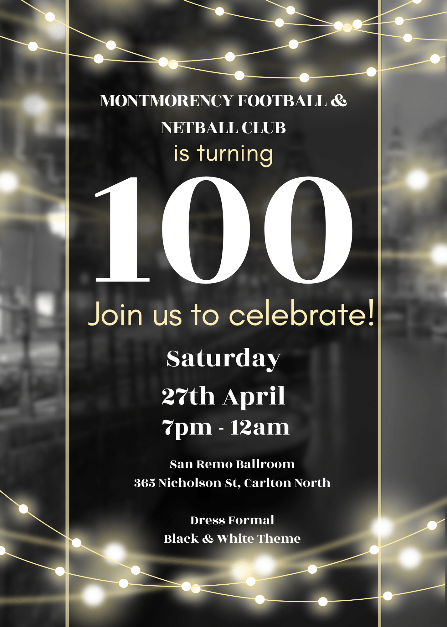 MONTMORENCY FOOTBALL NETBALL CLUB 100 YEAR GALA BALL Tickets, SAN REMO ...