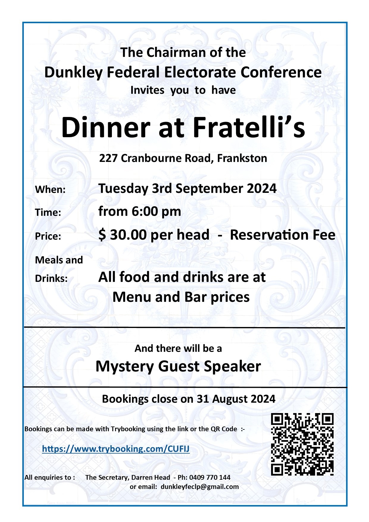 Dunkley FEC - Dinner at Fratelli's Tickets, Fratelli's Frankston ...