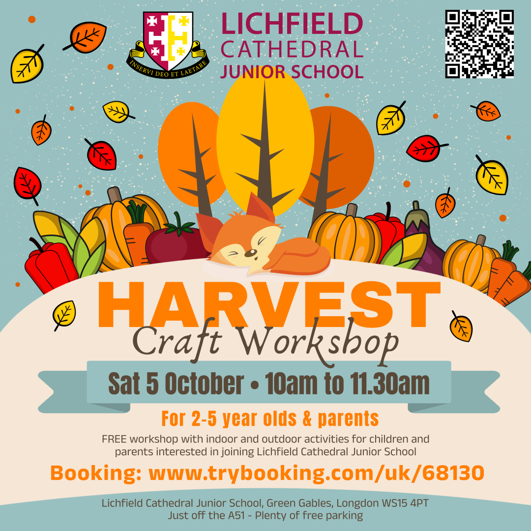 Invitation for 2 to 5 year olds and their parents to the Harvest Craft Workshop on 5th October 2024