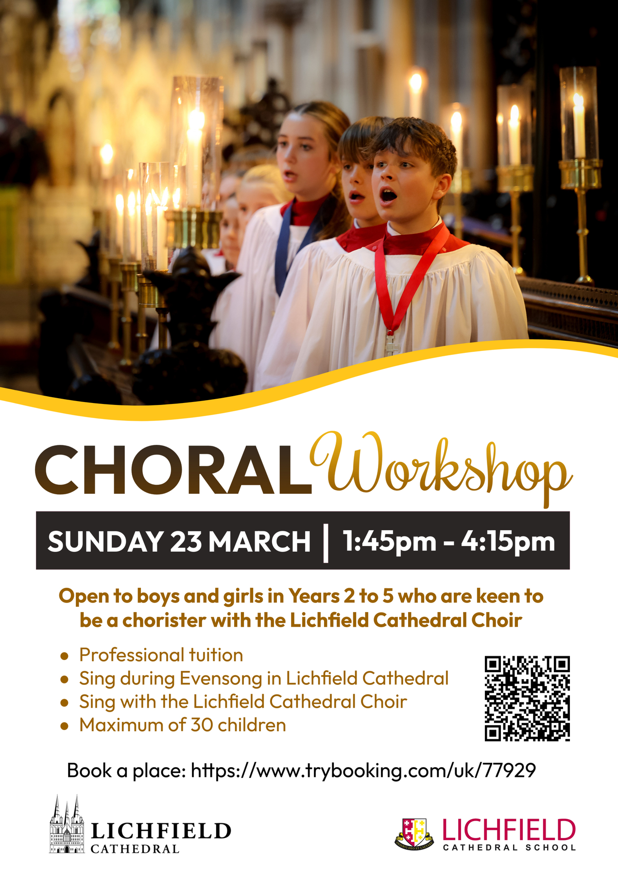 Poster for Choral Workshop for children in Years 2 to 5.